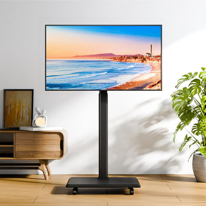 Mobiele tv-kar rollende tv-standaard voor schermen van 26-70 inch, mobiele tv-kar voor maximaal 80 lbs, 25° draaibaar met 6 niveaus van hoogteverstelling voor optimaal zicht, tv-standaards voor