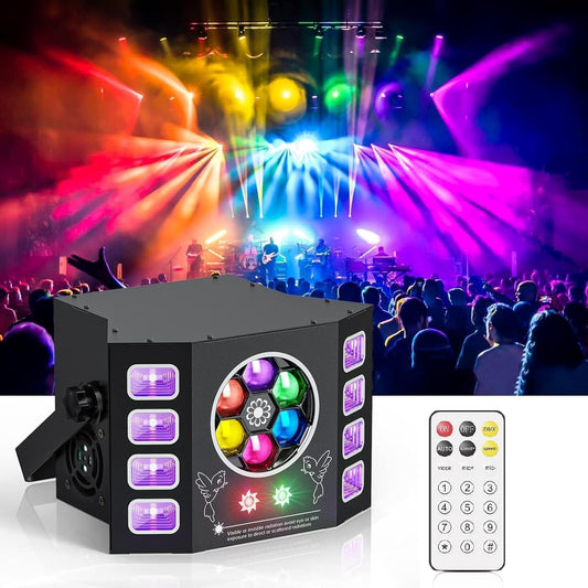 Lichtspel, discolicht, 100 W, feestlicht, bijenoog, uv-flitslicht, 14 DMX-kanalen met spraakbediening, afstandsbediening, geschikt voor bruiloft, verjaardagsfeest, Halloween