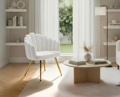chairus Armchair Faux Fur Lounge Chair Living Room Upholstered Dressing Table Chair Bedroom Modern Accent Chair with Metal Legs White