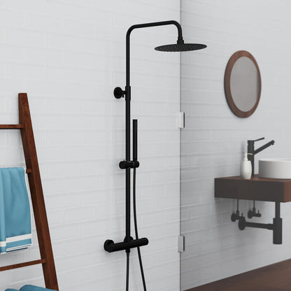 SCHÜTTE AQUADUCT Douchesysteem met thermostaat, doucheset met grote regendouche (diameter 25 cm) en verstelbare handdouche, doucheset met douchestang, douche met kraan, douchezuil, douchepaneel, zwart
