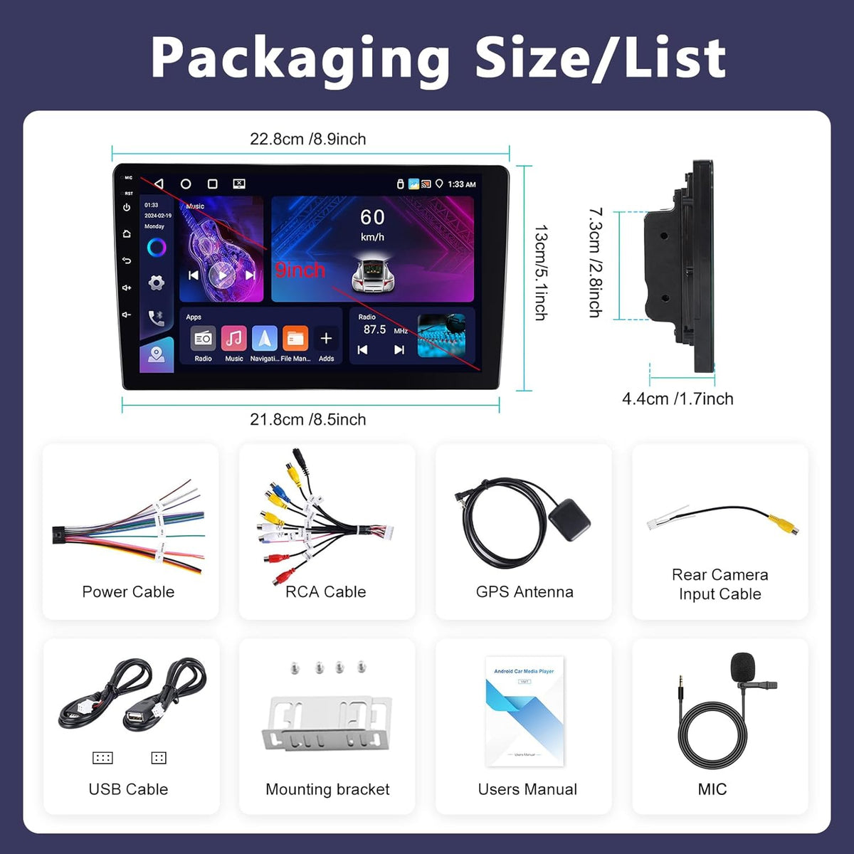 2-DIN Autoradio – Dubbele DIN Radio – Android Autoradio – Auto Multimedia Speler – CarPlay Radio – 7 Inch HD Touchscreen – Draadloze CarPlay & Android Auto – Achteruitrijcamera & GPS Navigatie
