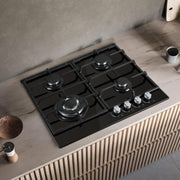 Inbouw Gaskookplaat - gaskookplaat - Gasfornuis - met  4 Kookzones - Ontstekings - Zekering - Geschikt voor Aardgas - Opropaangas - 58.4 cm - 8060W - 220-240V - Zwart