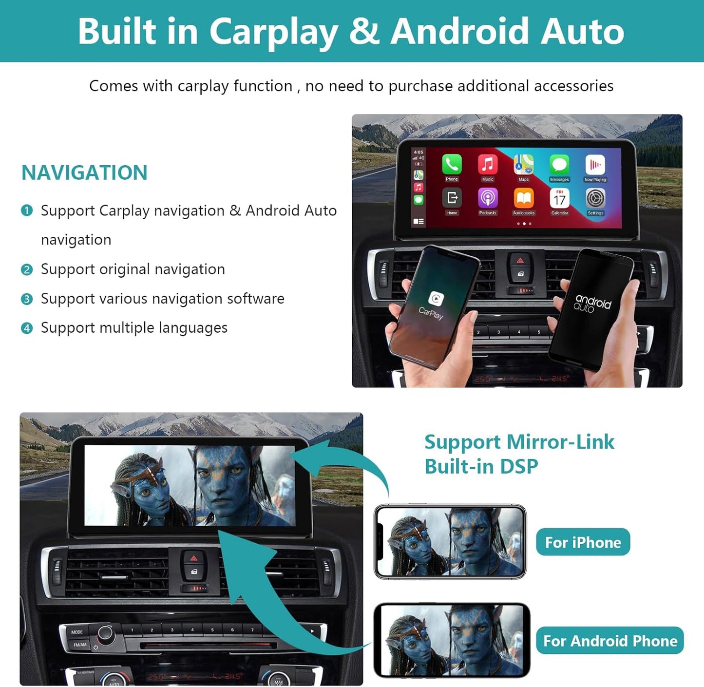 Autoradio BMW NBT 1/2 Serie – Navigatiesysteem – Multimedia Speler – Touchscreen Radio – CarPlay Android Auto – 10,25 Inch Scherm – Draadloos CarPlay en Android Auto