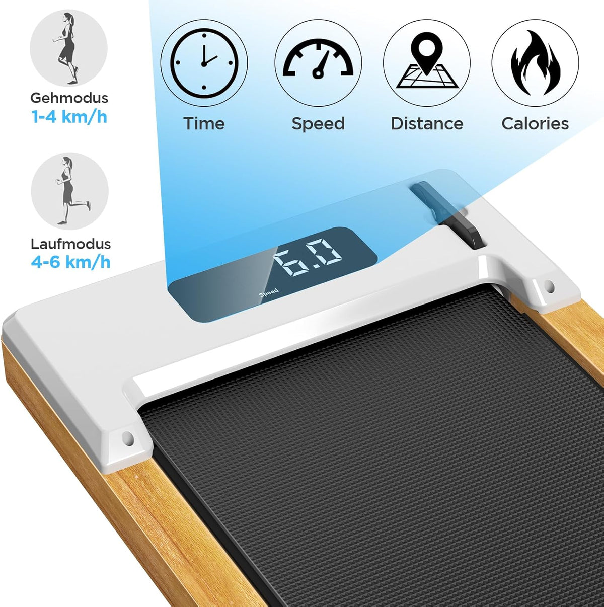 Bottom Desk Treadmill Walking Pad Portable Flat Slim Machine with Remote Control LCD Display for Home Office Gym Use, Installation Free (Wood) - QUORE