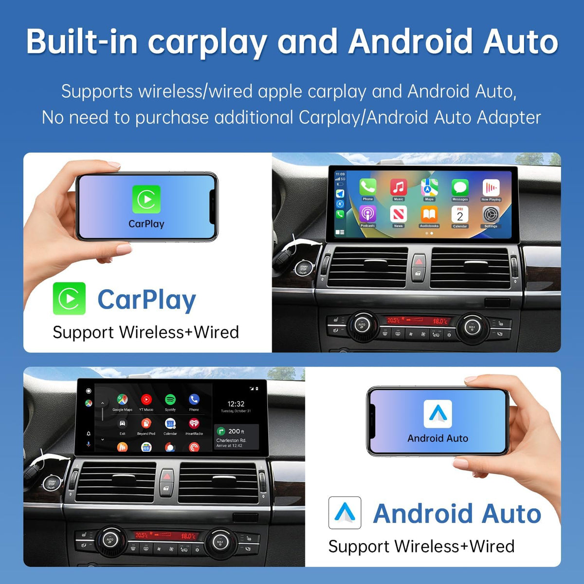 Road Top CarPlay Screen, 12.3 inch Car Radio Touch Screen for BMW X5/X6 Series E70/E71 with CIC System (2009-2014 year), Car Stereo with Narrow Bezel, Compatible with Apple CarPlay/Android Auto/MirrorLink - QUORE