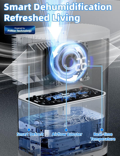 Elektrische luchtontvochtiger, 2,8 liter, met functie ontdooien en automatische uitschakeling, timer, gekleurd nachtlampje, stille ontvochtiger, 900 ml/t, voor woning, kelder