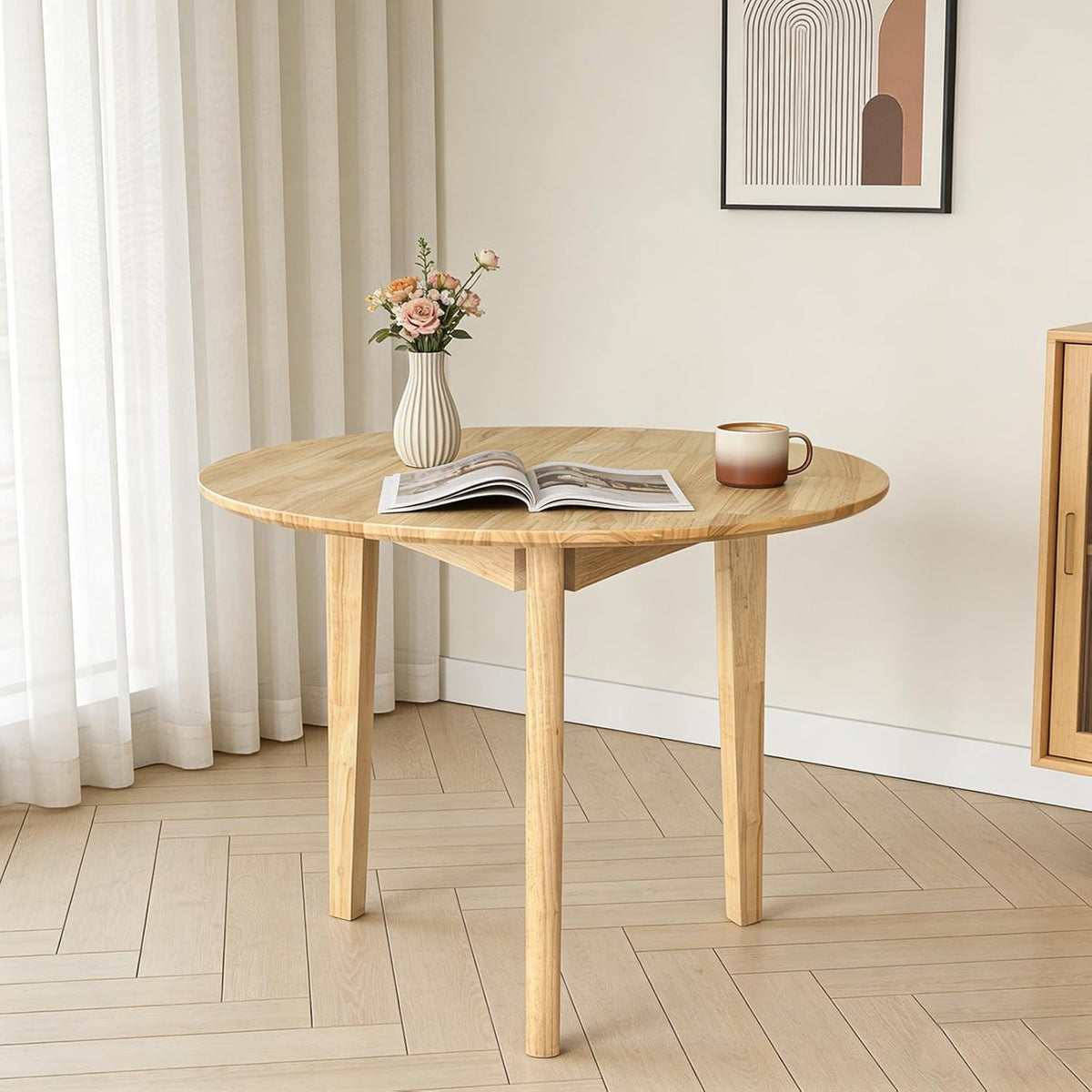 QLLY Ronde Eettafel Massief Houten Eettafel, Keukentafel Houten Tafel, Platte Poten (Natuurlijk, 80cm / 31.49")