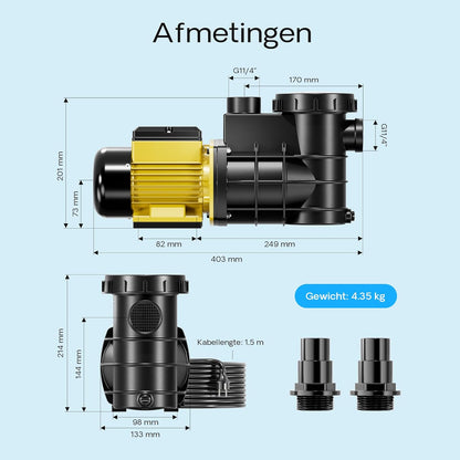 Zwembadpomp – Poolpomp – Filterpomp – Circulatiepomp – Vijverpomp – 5000 L/h Capaciteit – 220 Watt Vermogen