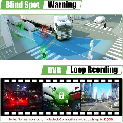 Digitale draadloze achteruitrijcamera, 4 camera's, 10,1 inch IPS HD achteruitrijmonitor met gedeeld scherm met opnamefunctie, nachtzicht, DVR-monitor & IP68 waterdichte aanhanger/vrachtwagen/camper