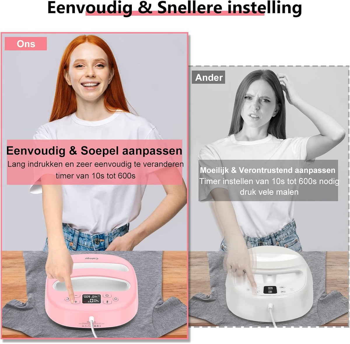 Calogy Warmtepersmachine Voor T-Shirts 10"X10", Draagbaar Sublimatieijzer Voor Tassen, Kussens, Htv Vinyl Transfer Projecten (Roze Wit)