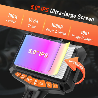 1080p endoscoopcamera, beweegbare kop, lcd-scherm van 5 inch met licht, 270 graden draaibare endoscoopcamera, 8 mm buiscamera, IP67-inspectiecamera, kanaalcamera met 32 GB SD-kaart (1 m)