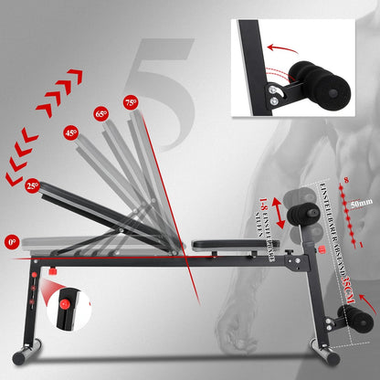 ISE Verstelbare trainingsbank, multifunctionele fitnessbank met beensteun, zwart, stalen frame met 5-voudig verstelbare rugleuning, met een capaciteit van 150 kg voor thuis