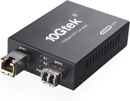 ipolex 10G Ethernet media converter, 10G Dual SFP+ poort, glasvezel media converter verpakt met een 10GBase-T transceiver (30m@CAT.6aCAT.7) en een 10GBase-LR module (1310-nm, 10km@OS1OS2SMF)