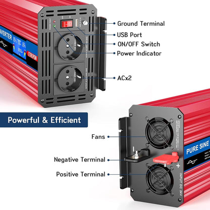 Omvormer 1500W /3000W 24V naar 230V Pure Sinus Volt ETREPOW Auto spanningsomvormer Omvormer Converter Pure Sine Wave Power Inverter DC AC omvormer (Draadloze afstandsbediening, display)