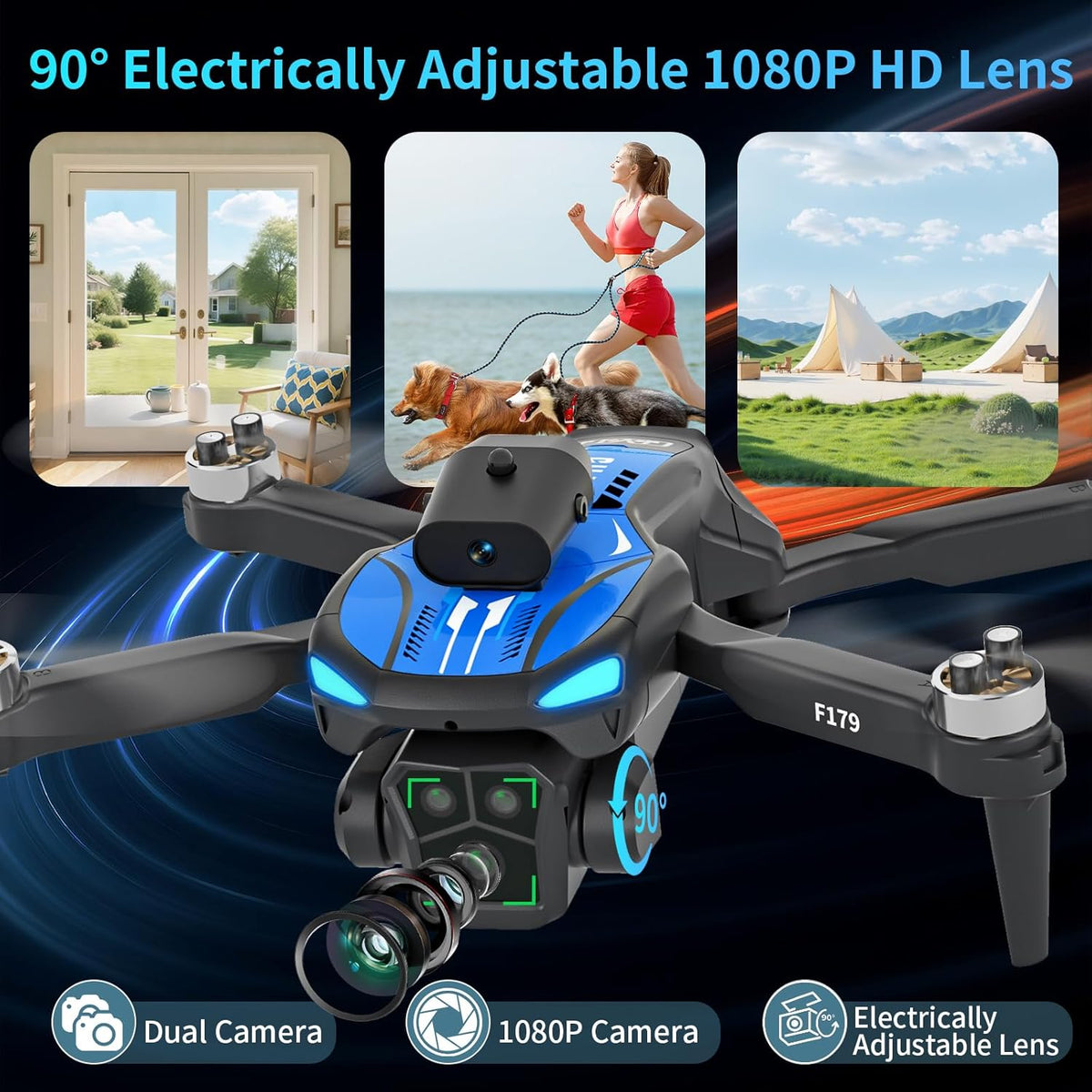 Drone met 1080p-camera en 2,8-inch LCD-scherm, obstakelvermijding, RC-quadcopter, optische stromingspositionering, trajectvlucht, 16 minuten vliegtijd, voor volwassenen/kinderen/beginners