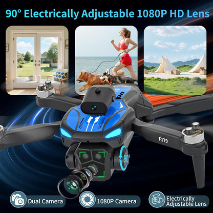 Drone met 1080p-camera en 2,8-inch LCD-scherm, obstakelvermijding, RC-quadcopter, optische stromingspositionering, trajectvlucht, 16 minuten vliegtijd, voor volwassenen/kinderen/beginners