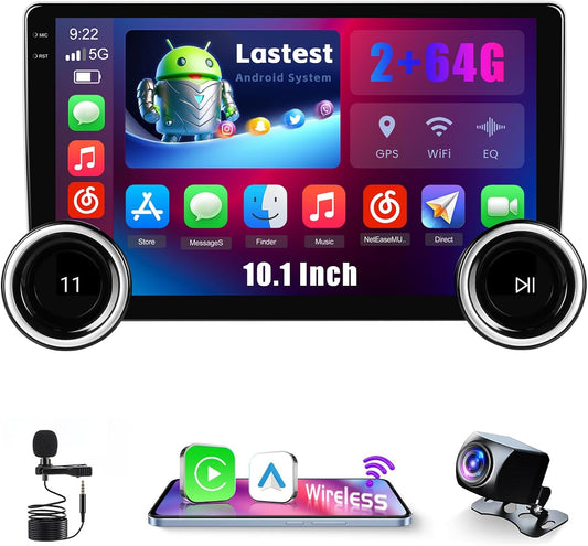 Inefala Android 2 Din Wireless CarPlay Autoradio met gemotoriseerd scherm 2+64G Draadloze met Bluetooth 1 DIN Bluetooth Stereo met Android Auto Mirror Link FM RDS GPS WiFi Achteruitrijcamera AUX USB