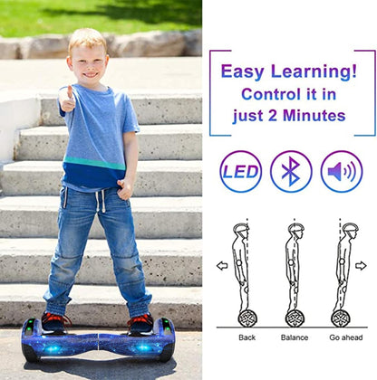 SISIGAD Hoverboard, elektrische step met Bluetooth en 6,5 inch flitswielen en led-koplampen, spatborden, alle terreinen, voor kinderen