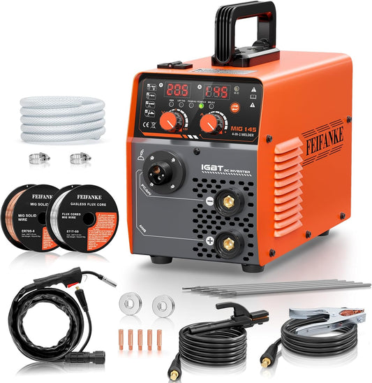 Soldeerstation gevulde draad, 230 V, 145 A, soldeerstation MIG MAG 4-in-1, zonder gas MIG/MIG/MMA/Lift TIG, soldeerstation, invertersynergie, IGBT, geschikt voor koolstofstaal en ijzer van