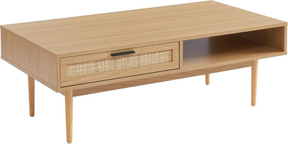 BAÏTA Salontafel Amana eiken look en rieten rotan 2 laden