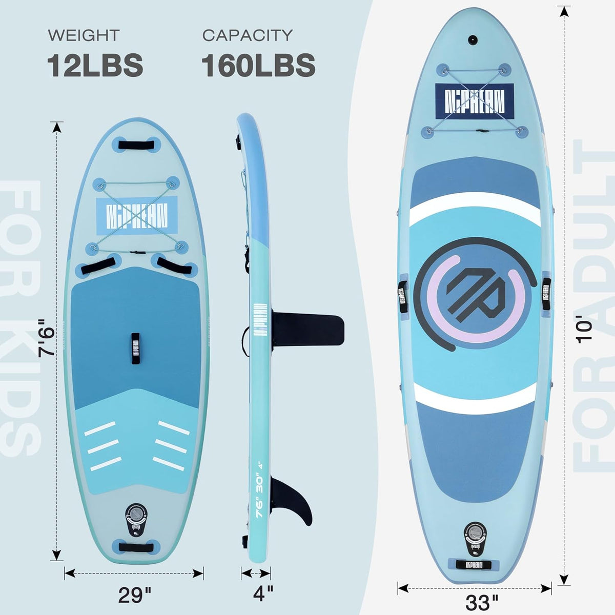 Niphean (Ultralicht) opblaasbaar paddleboard met (Beginner-vriendelijk) stabilTrac vin en duurzame SUP-accessoires, 10 'stand-up paddleboards voor volwassenen en jongeren, veelzijdig yoga-paddleboard