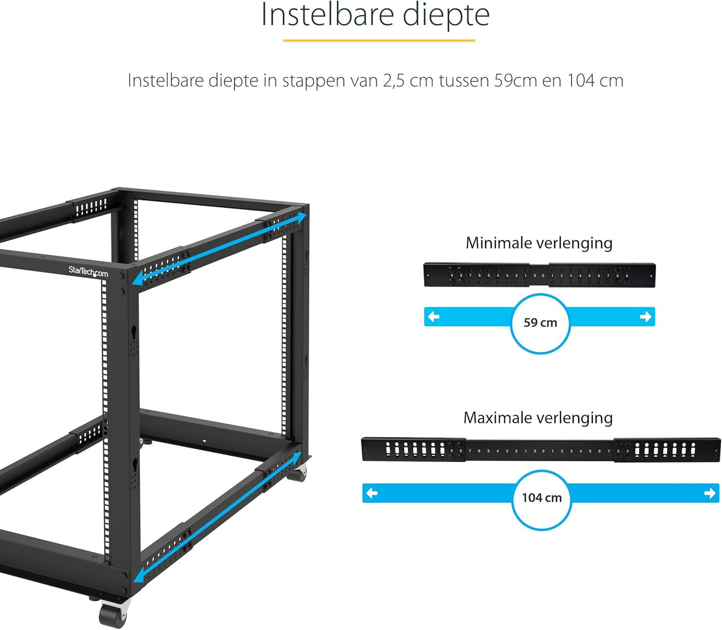 Serverrack – Serverkast – Patchkast – Netwerkkast – Datarack – 12U 4-Post Open Frame 19 Inch Met Wielen – Verstelbare Diepte Van 56,0 Tot 101,7 Cm