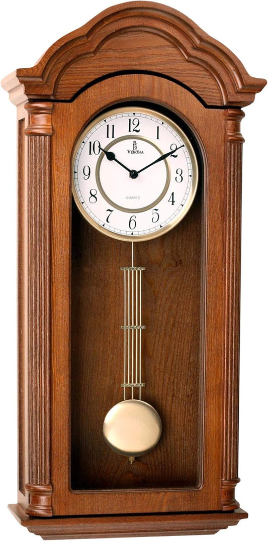 Pendulum Wall Clock Battery Operated - Large, Wooden Hanging Grandfather Wall Clock with Pendulum - Quiet, Made with Real Wood for Living Room Decor, Office & Home Décor Gift 26x12