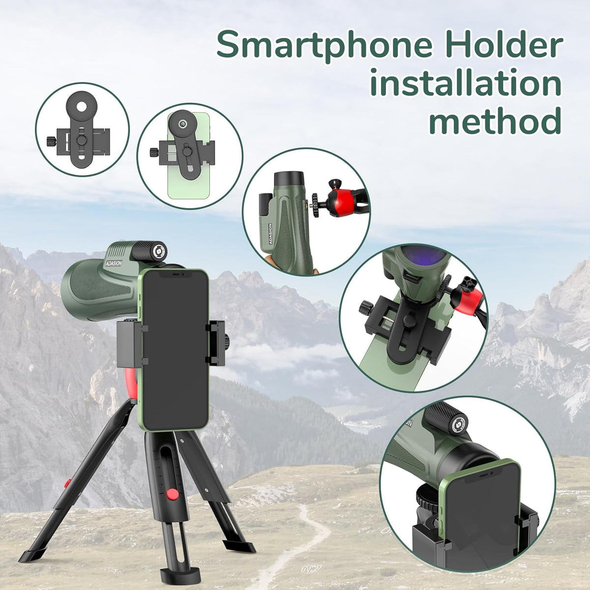 12x56 HD Monocular Telescope with Smartphone Adapter, Upgraded Tripod, Hand Strap - High Power Monocular with Clear Low Light Vision for Star Watching - Lightweight Monocular for Bird Watching Hunting