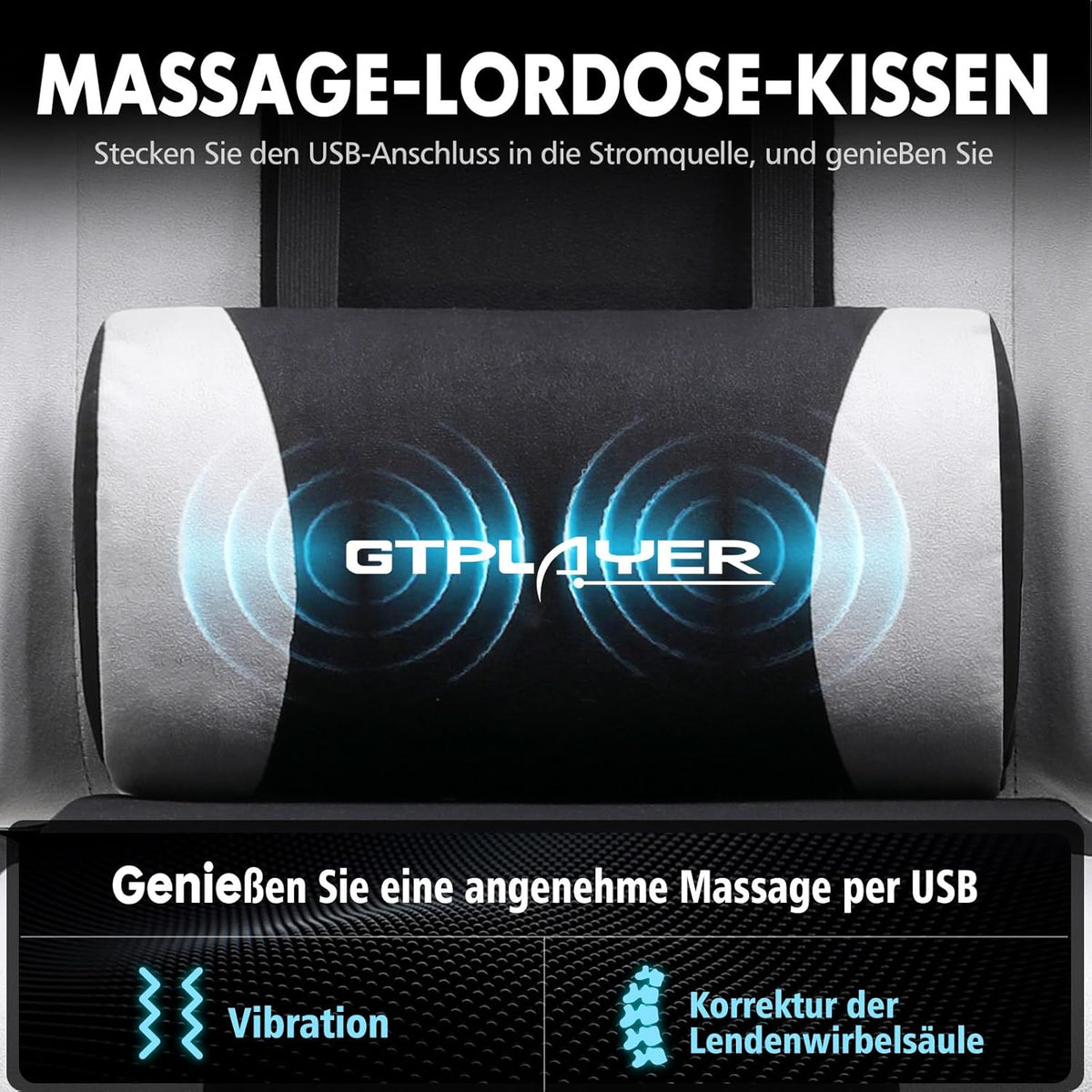 GTPLAYER Gamingstoel, bureaustoel, ergonomische pc-stoel, gamingstoel met massagesteun, task stoelen met voetensteun en hoofdsteun, witte stof