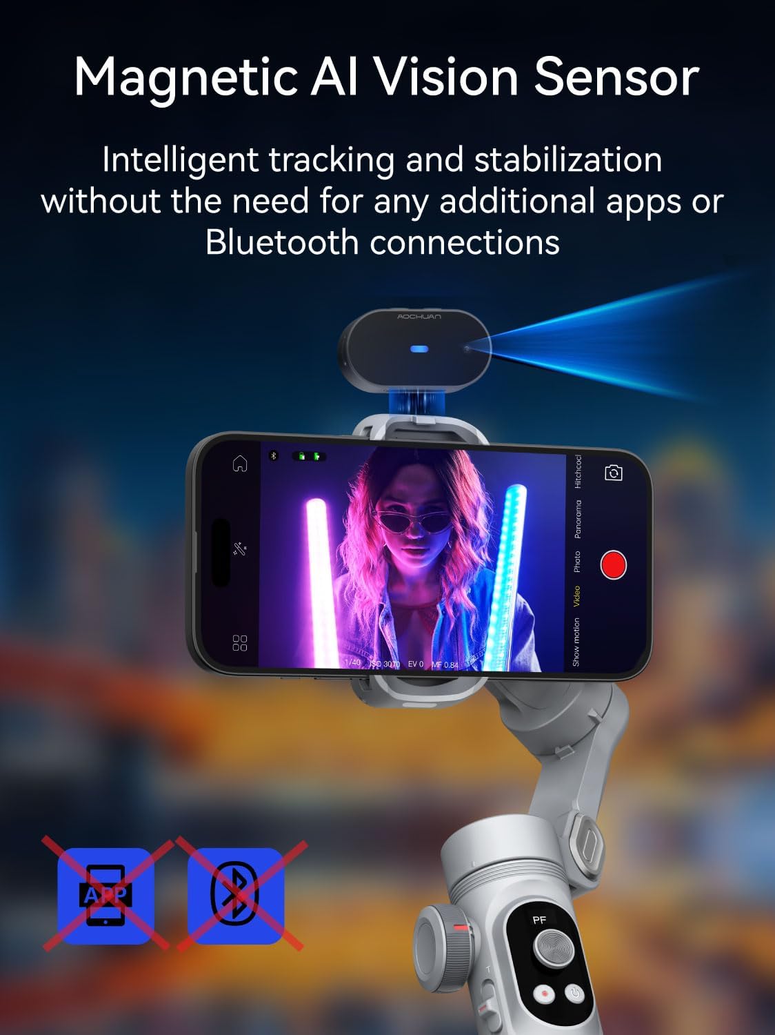 AOCHUAN 3-assige telefoon gimbal, gimbal stabilisator voor iPhone w/AI Vision Sensor, draagbaar voor iPhone/Andriod, telefoonstabilisator ingebouwd vullicht Perfect voor TikTok YouTube-Smart XPro AI