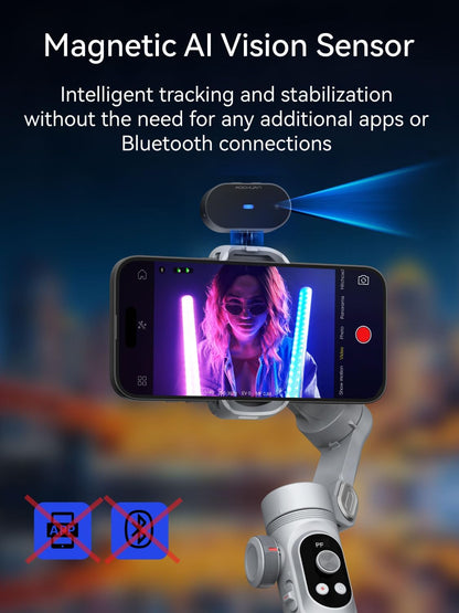 AOCHUAN 3-assige telefoon gimbal, gimbal stabilisator voor iPhone w/AI Vision Sensor, draagbaar voor iPhone/Andriod, telefoonstabilisator ingebouwd vullicht Perfect voor TikTok YouTube-Smart XPro AI