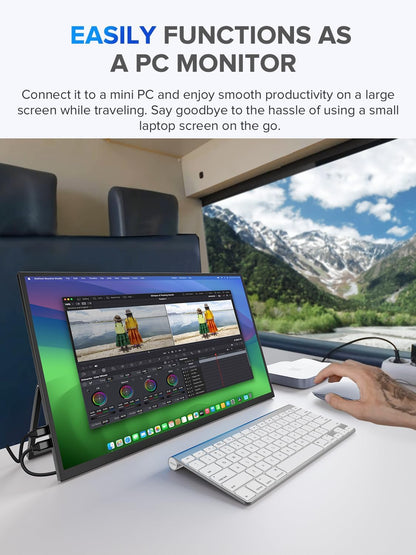 UPERFECT 22 Inch 2K QLED Portable Monitor with 2560x1440 Eye Care IPS Mat Screen Integrated Bracket Mini HDMI USB C for PC Laptop Smartphone Xbo Switch PS4/5, Mobile Display VESA compatible - QUORE