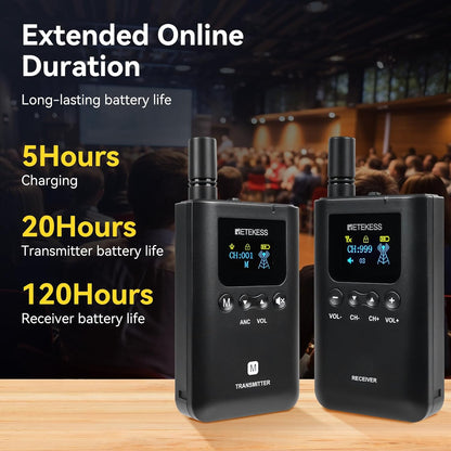 Draadloos Tourguide Communicatiesysteem – Tourguide Systeem, Audiogids, Gidsensysteem, Groepscommunicatiesysteem – 3 Zenders, 29 Ontvangers – Full-Duplex Communicatie – Bereik Tot 200 M, 999 Kanalen, 32 Slots