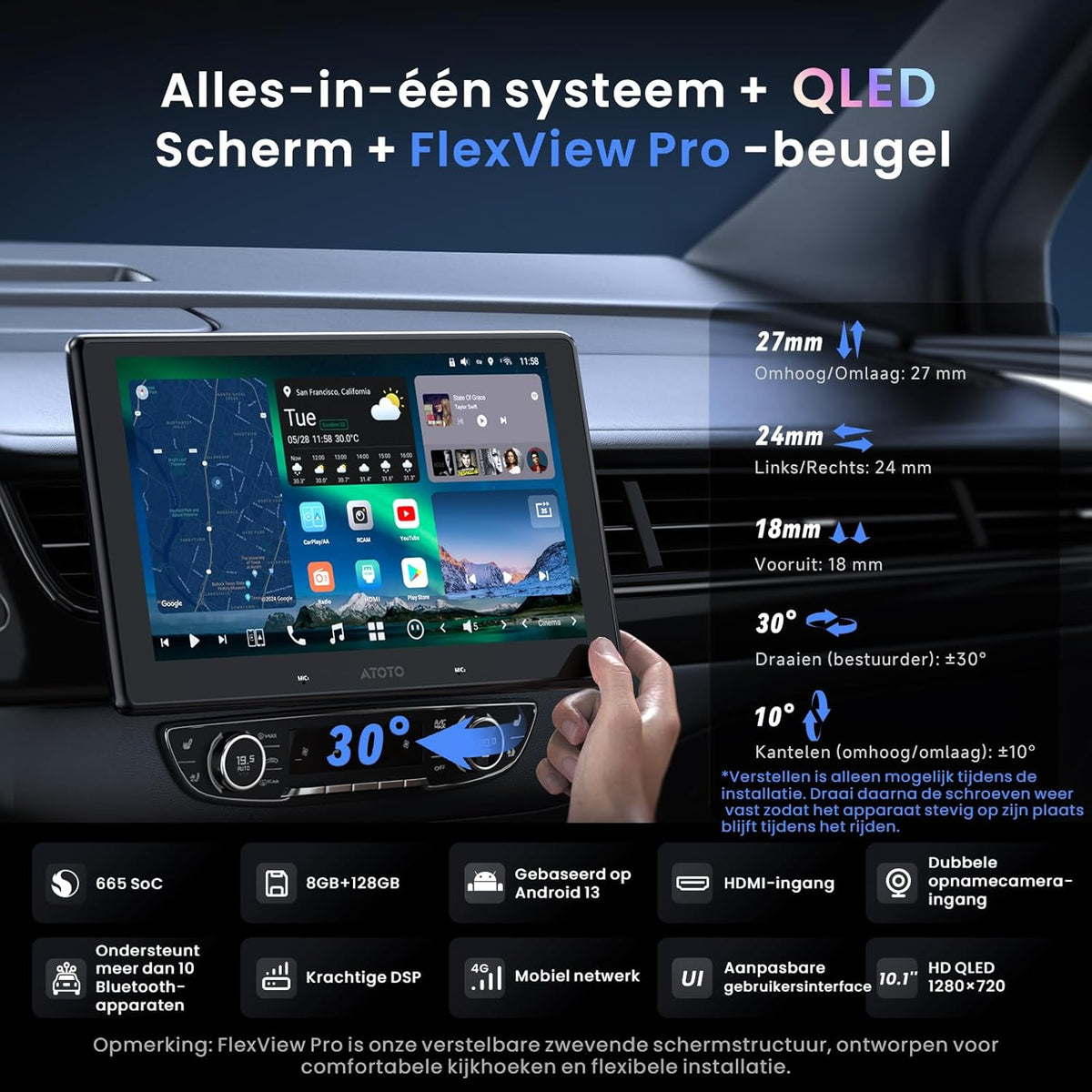 10" QLED Android In-Dash Navigatie, 8G+128G Single DIN Autoradio, ChatGPT AI Assistent, 4G LTE, Draadloze CarPlay & Android Auto, Duale Telefoonverbinding & Bluetooth, X10G110E