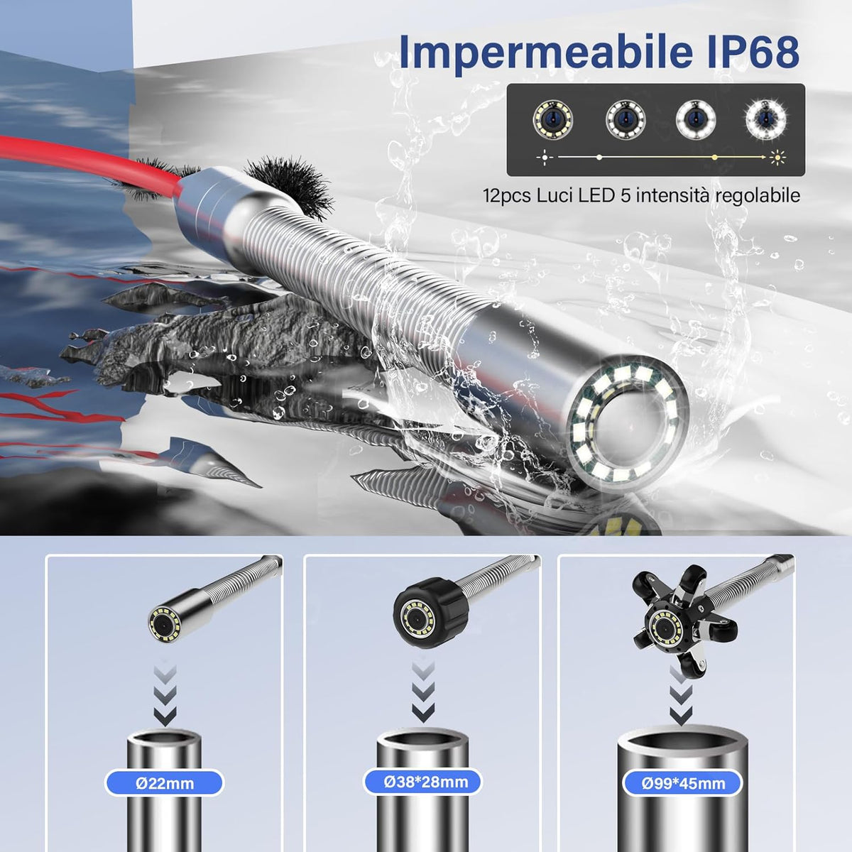 Inspectiecamera, buizen, 512 Hz, zelfnivellerende meter, 9 inch DVR-endoscoopcamera voor uitlaatbuis, Fognario, buisleiding, industriële endoscoop, IP68 waterdicht, 30 m