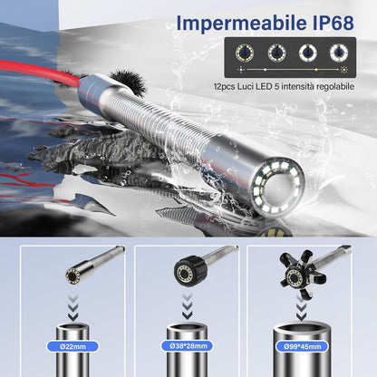 Inspectiecamera, buizen, 512 Hz, zelfnivellerende meter, 9 inch DVR-endoscoopcamera voor uitlaatbuis, Fognario, buisleiding, industriële endoscoop, IP68 waterdicht, 30 m