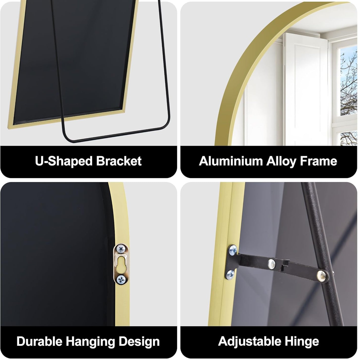 COFENY Boog full-body spiegel, 179 x 65 cm vloerspiegel met gouden frame, gewelfde staande spiegel, grote wandspiegel om te staan, leunen of hangen, vloerspiegel voor slaapkamer, woonkamer