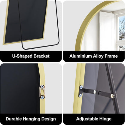COFENY Boog full-body spiegel, 179 x 65 cm vloerspiegel met gouden frame, gewelfde staande spiegel, grote wandspiegel om te staan, leunen of hangen, vloerspiegel voor slaapkamer, woonkamer