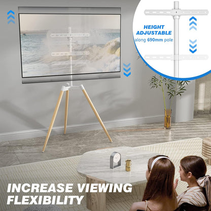 RFIVER Statief ezel tv-standaard voor 32-65 inch LED LCD OLED-scherm - Draaibaar en in hoogte verstelbaar houten tv-vloerstandaard - Max VESA 400x400mm - Max belasting 35kgs - wit