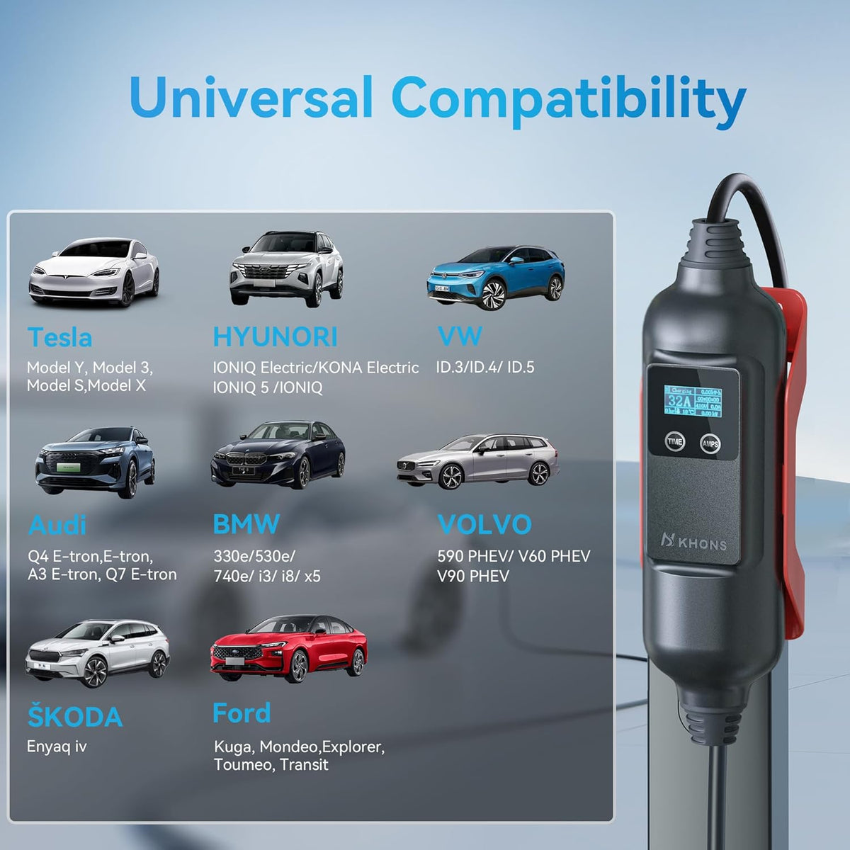 Oplader voor elektrische auto, 22 KW/32 A/6 m, laadstation voor elektrisch voertuig, oplaadkabel type 2, compatibel met e-208, Spring, 500e, Model 3, Megane EV, Zoe, PHEV/EV
