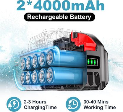 Hogedrukreiniger, 3000 W, borstelloze motor, 4-snelheden, max. 125 bar, mobiele drukreiniger met 2 x 4,0 Ah batterijen, 6-in-1 en 180 graden draaibaar mondstuk, schuimsproeier, reinigingsborstel