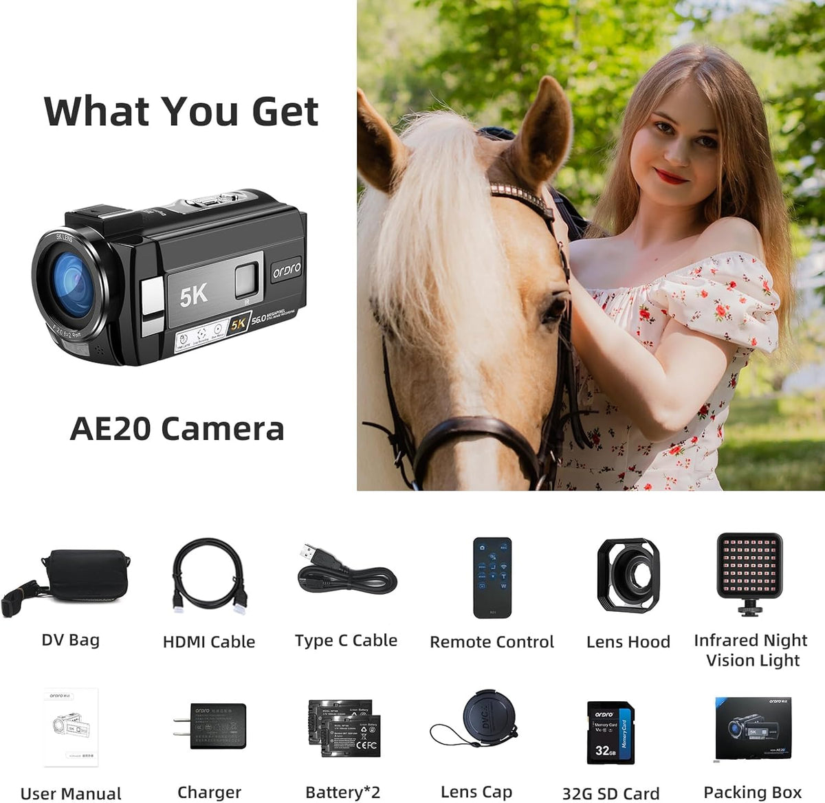 Videocamera – Camcorder – Vlogcamera – YouTube Camera – Digitale Camera – 5K/25 fps en 56 MP – 95° Groothoek met 2 Oplaadbare Batterijen