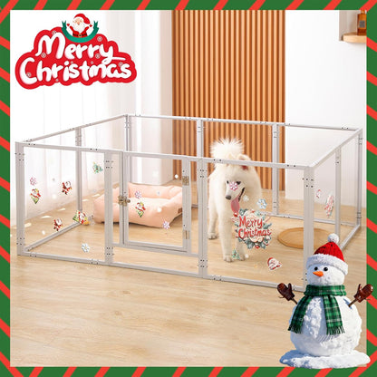 Doorzichtige acryl hondenspeelbox voor binnen - 130 cm 10 panelen huisdierbox voor kleine honden en katten, buitengebruik met deur, eenvoudig te monteren en schoon te maken (wit-10, 23 inch, 10