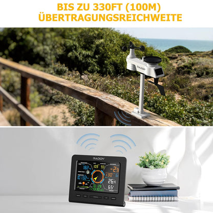 Raddy WF-100C Lite 13-IN-1 Draadloos weerstation voor binnen en buiten met temperatuur, luchtdruk, vochtigheid, anemometer, regenmeter, weersvoorspelling, voor huis, tuin