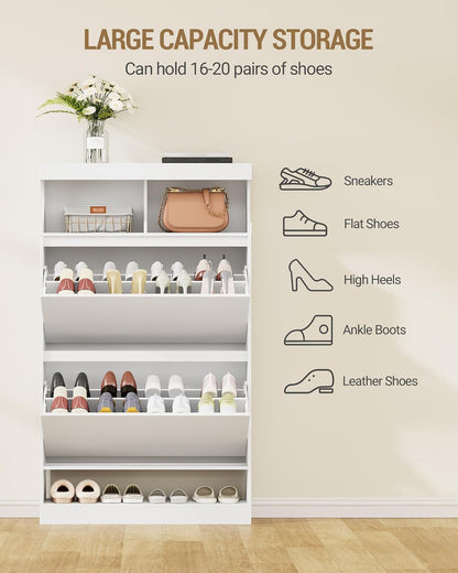 Hzuaneri Shoe Cabinet, Shoe Storage, Wooden Shoe Rack, Open Compartment, Divider Adjustable, 16-20 Pairs, Large Capacity for Hallway, Wardrobe, 2 Flaps (80B cm), White SR63203X