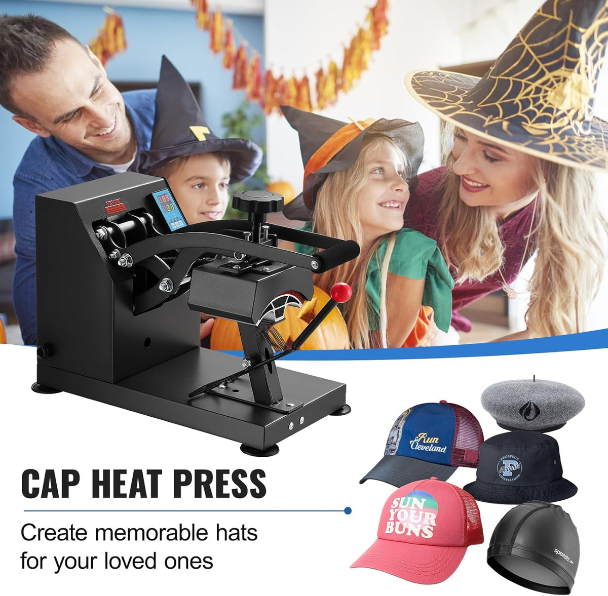 VEVOR Hoed Heat Press 5,5 x 3,5 inch Warmtepers Machine 600 W Professionele Hoed Warmtepers Machine voor Hoeden Caps Transfer Press Warmte met 12000 Uur Levensduur Digitale LCD-Timer en Temperatuurregeling