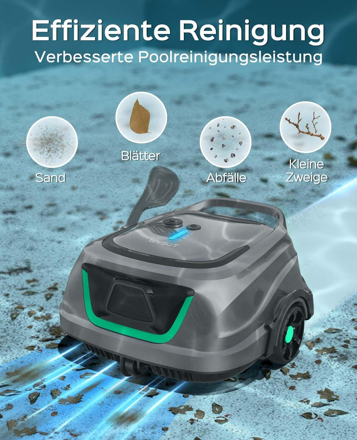 WYBOT (2025 Upgrade) A1 Zwembadrobot, Looptijd tot 120 minuten, Kabelloze zwembadrobot met dubbele filter en zwembadrobot accu, Zwembadrobot voor opzetzwembad tot 100㎡ (Lichtgrijs Groen)