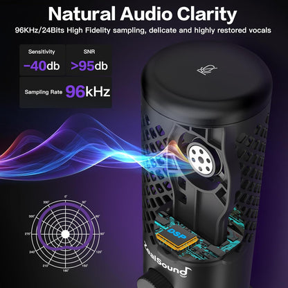 USB-Microfoon – Condensatormicrofoon – Gamingmicrofoon – Podcastmicrofoon – Streamingmicrofoon – RGB-Verlichting – Tap-To-Mute