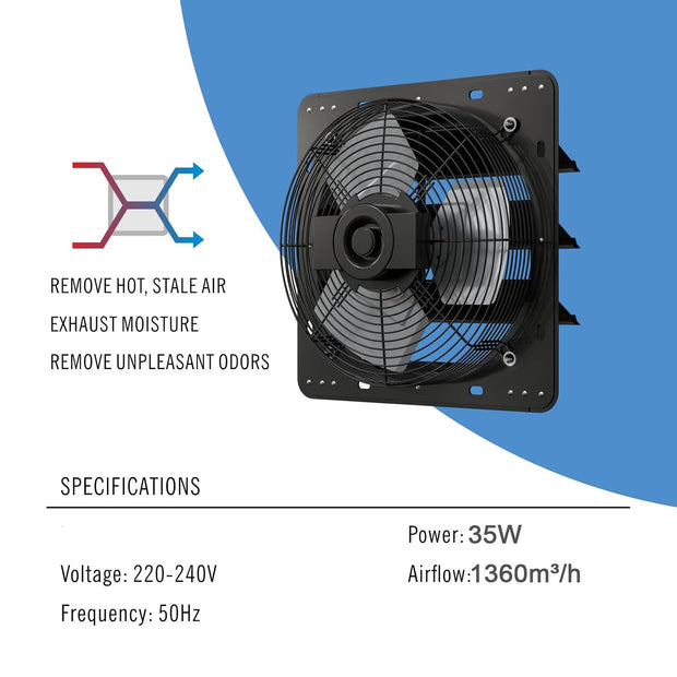 Afvoerventilator - Ventilator - Afzuigventilator - met Touchpad-bediening - voor Verwarming - Koeling - Booster - Groeitenten - Hydroculturen - Thuisgebruik Ventilatie - 250 mm - 32 x 5 x 26.2 cm - Zwart