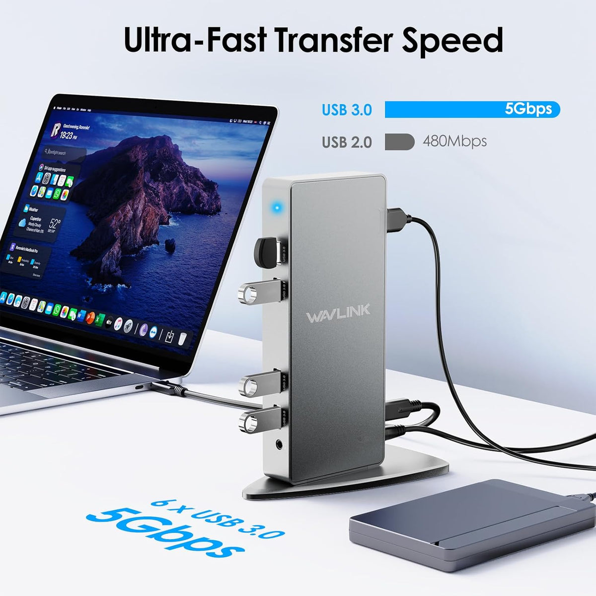 DisplayLink Docking Station Dual Monitor, WAVLINK 14-IN-1 USB-C/A Laptop Docking Station met 2 x 4K HDMI, 2x 4K DP, 1000 Mbps Ethernet, 6 x USB 3.0, audio en microfoon voor Mac/Windows